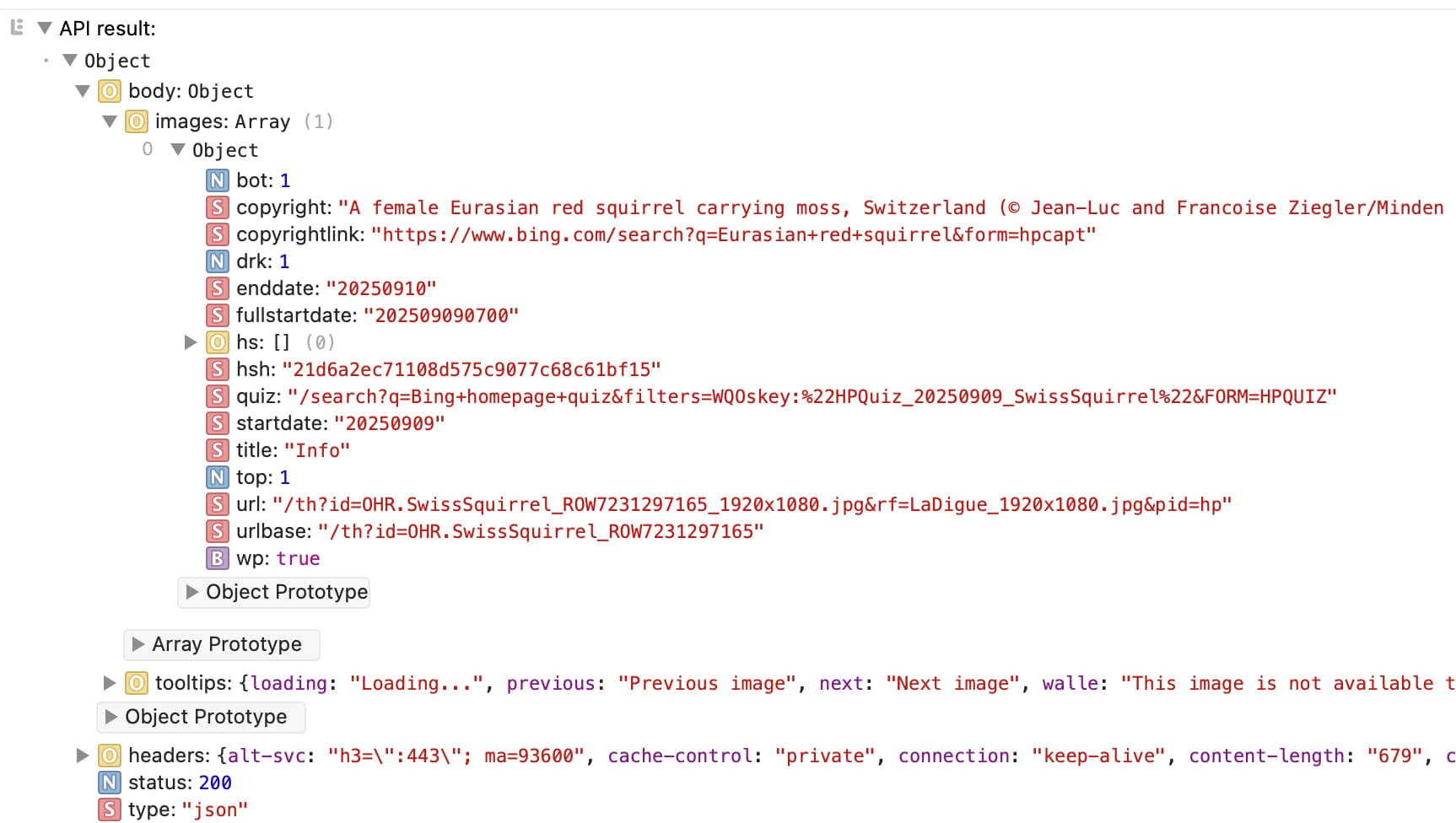Sample API result