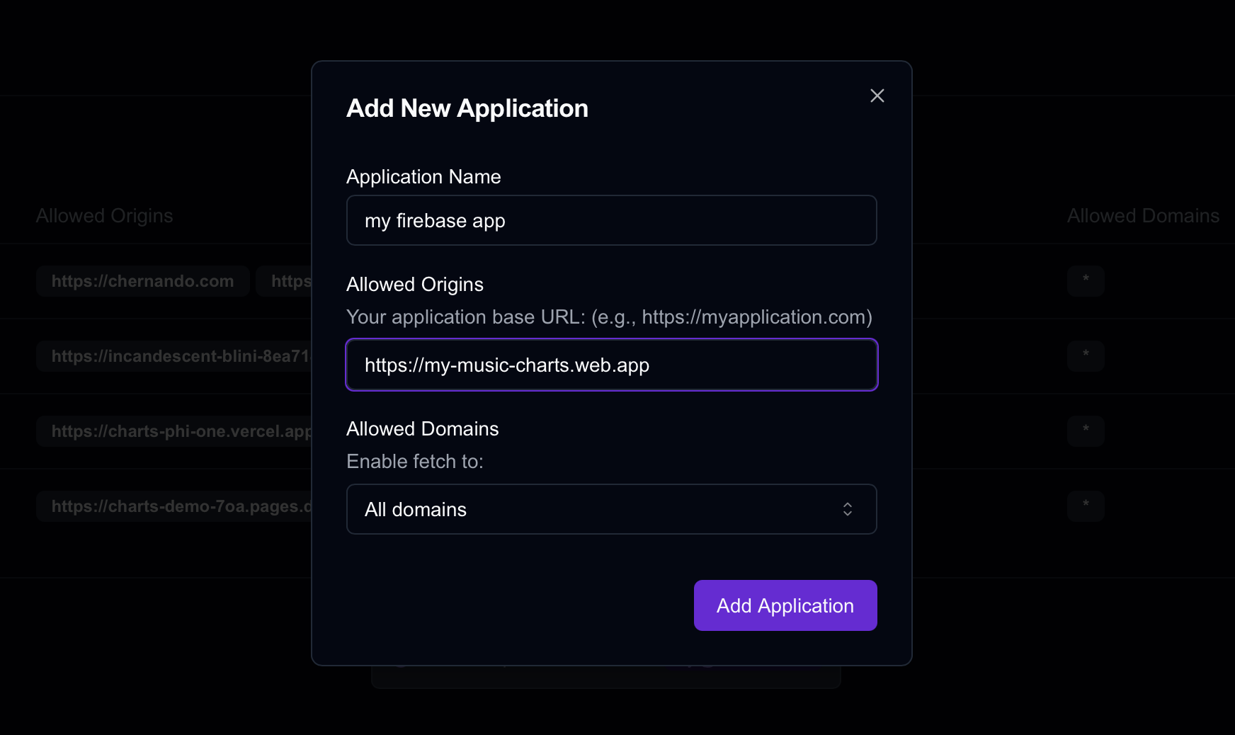 Adding Firebase Hosting Origin