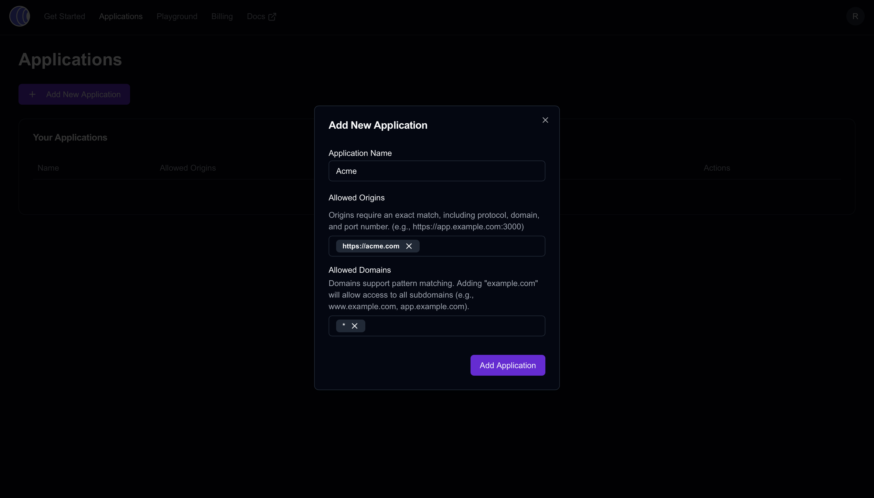 Adding Application